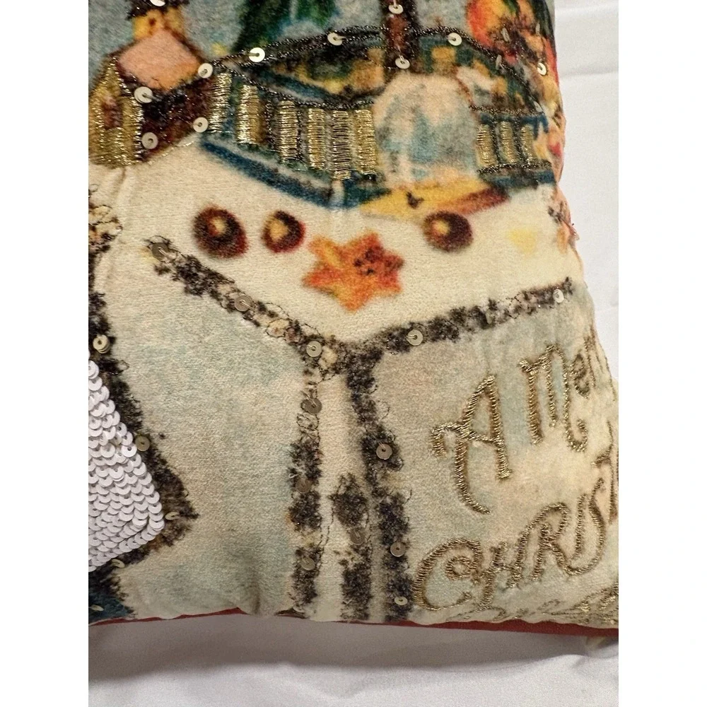 John Derian Santa Pillow Embroidered Holiday Christmas Tree